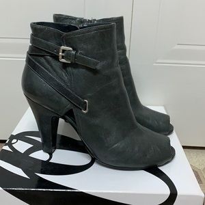Grey Leather Nine West Peep Toe Booties
